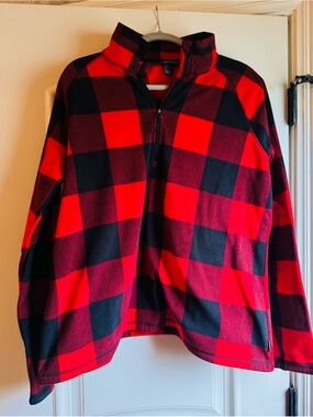 Eddie Bauer Red and Black Buffalo Plaid Half-Zip Pullover